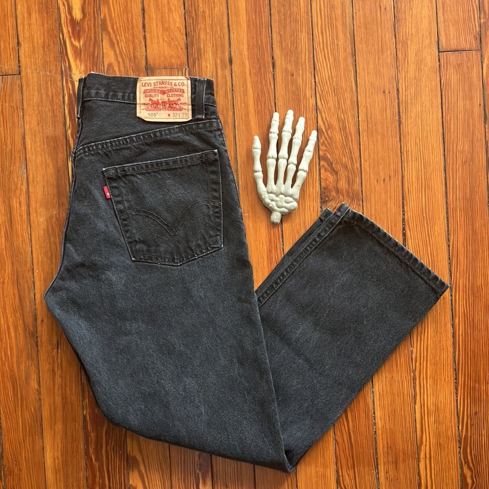 🖤 SOLD 🖤 Y2K Levi's 505 Regular Fit Blank Red Tab Black Jeans ~ Size 32 X 29 - Picture 6 of 11